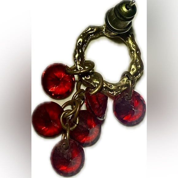 *RARE*Vintage Ruby Red Gothic Gemstone Dangle Earring Set Gold/Classic DMND - Picture 3 of 5